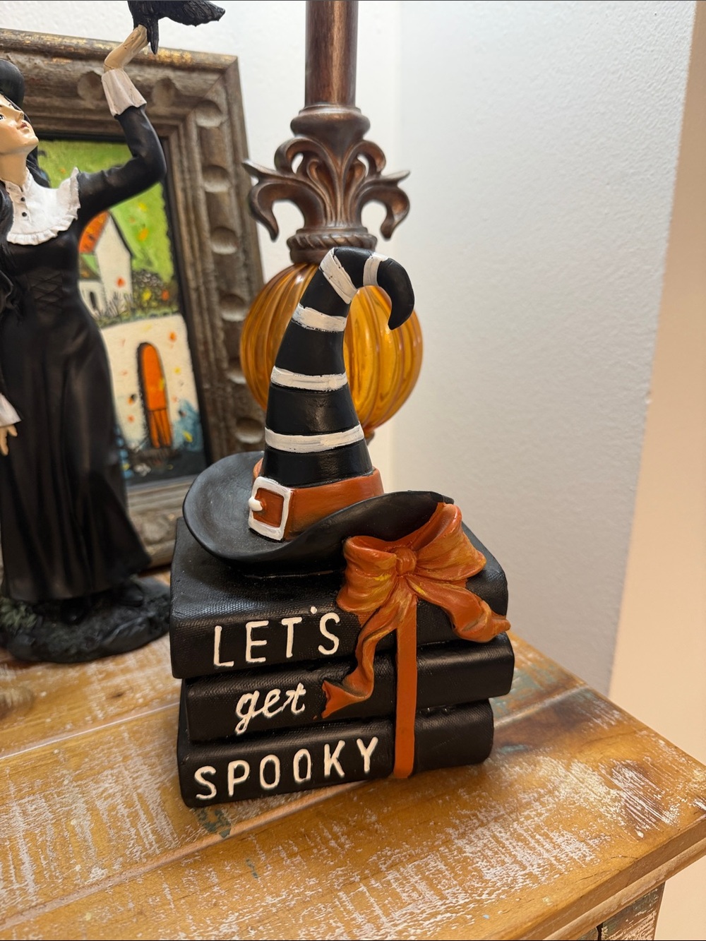 Halloween Witch Hat Book Stack Decorative Accent - Black & Orange